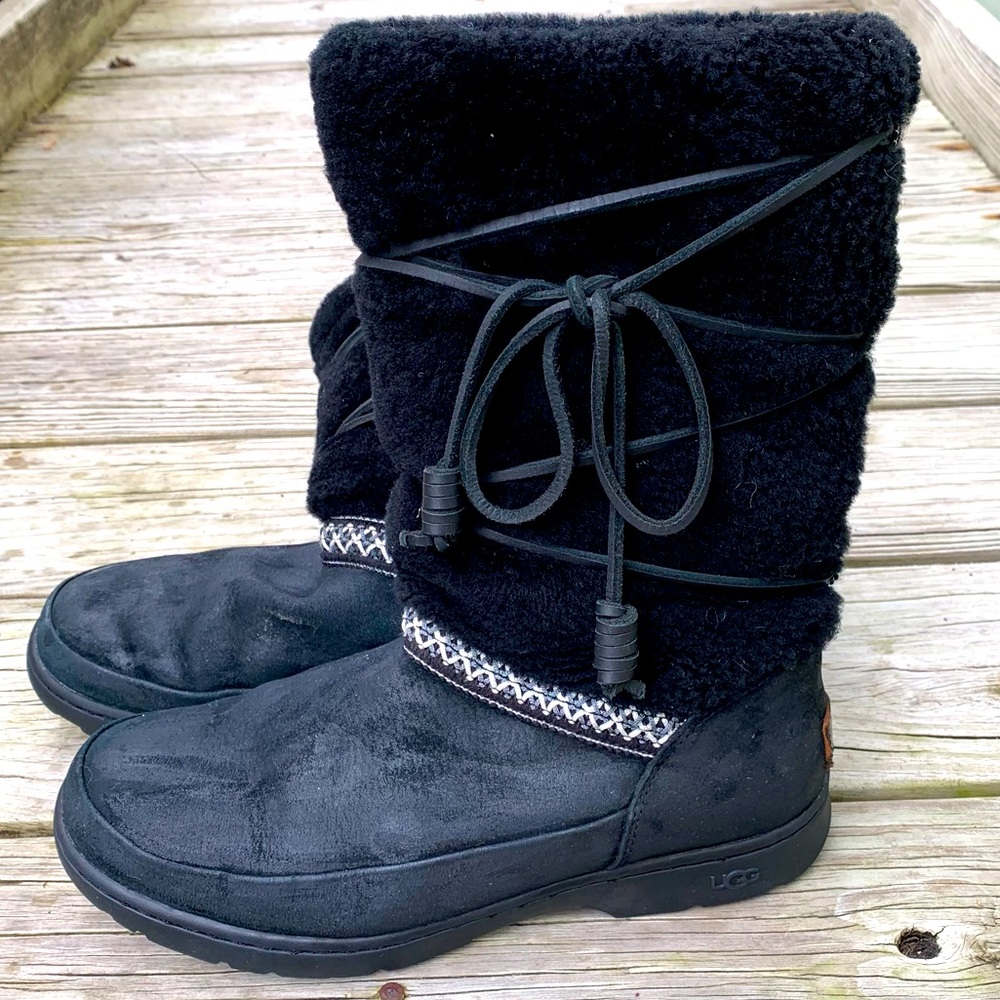 UGG Black Shearling  LACE UP FURRY BOOTS